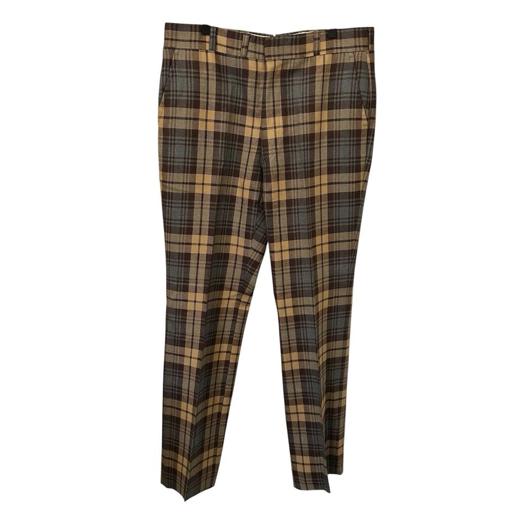 Vintage Corbin Scottish Tartans Pants Mens 38 Brown Blue Plaid Wool 70s READ